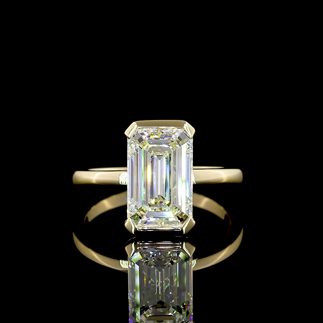 3.55 Cts 14k Yellow Gold Emerald Shape Solitaire Ring - Video