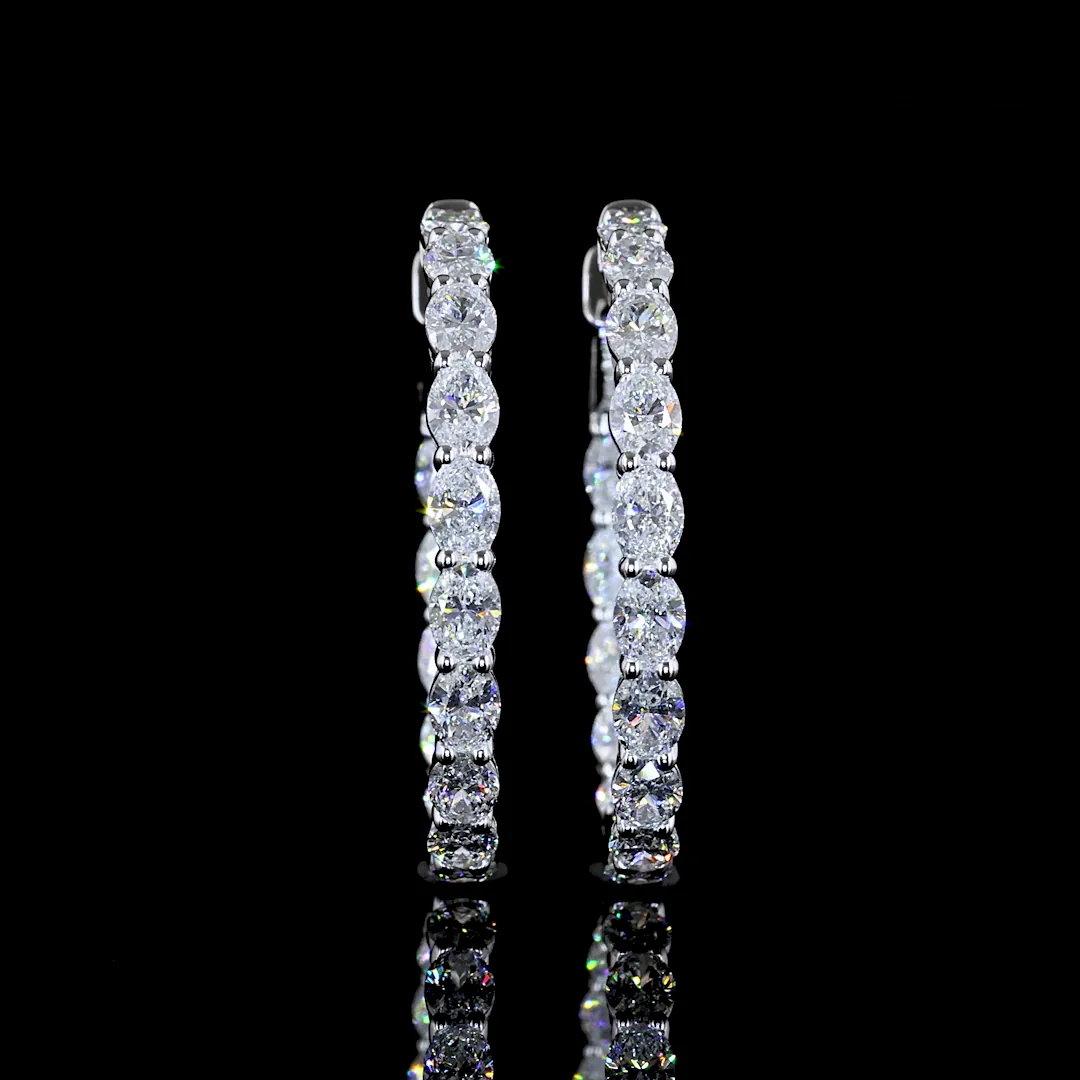 2.72 Cts 14k White Gold Oval Shape Hoops Earring - Video