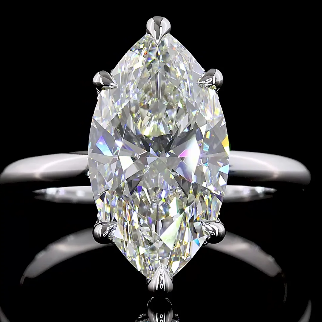 4.25 Cts 14k White Gold Marquise Shape Hidden Halo Ring - Image 3