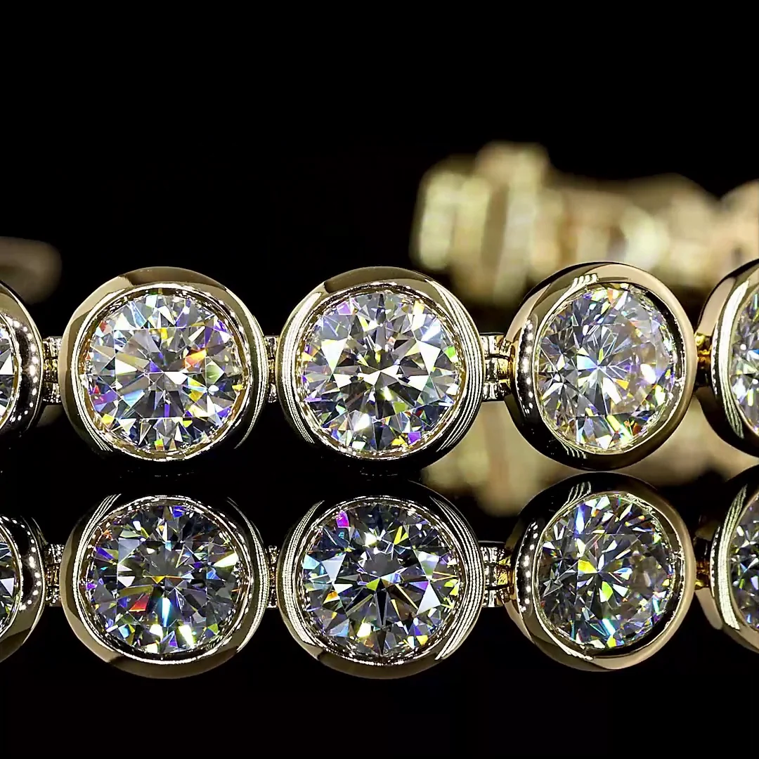 13.42 Cts 14k Yellow Gold Round Shape Tennis Bracelet - Image 2