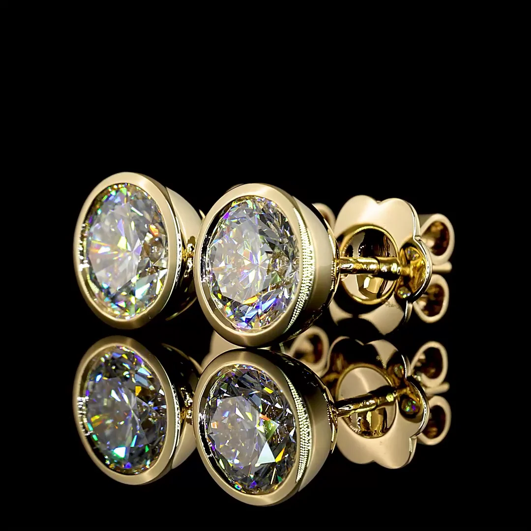 2.04 Cts 14k Yellow Gold Round Shape Studs Earring - Image 2