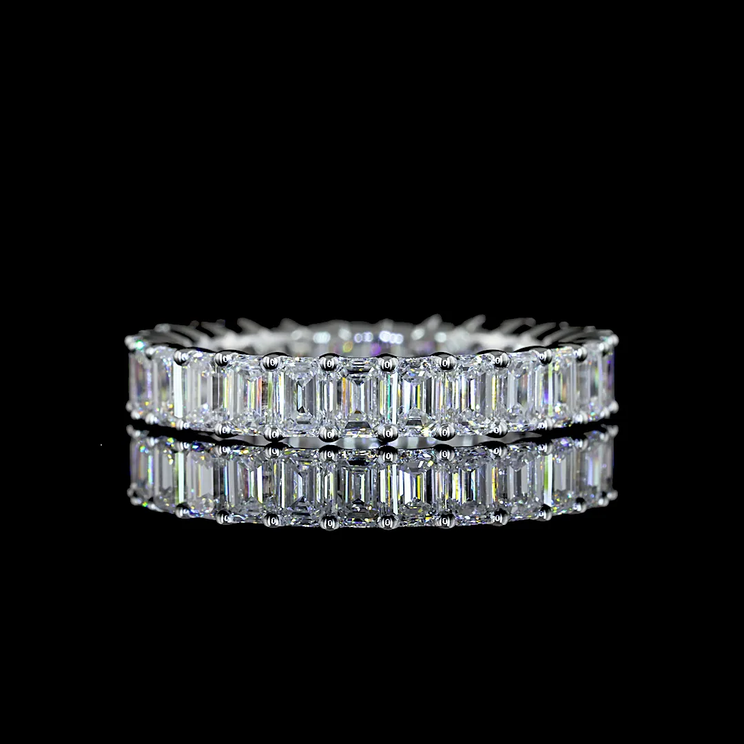 3.09 Cts 18k White Gold Emerald Shape Eternity Band Eternity Band - Video