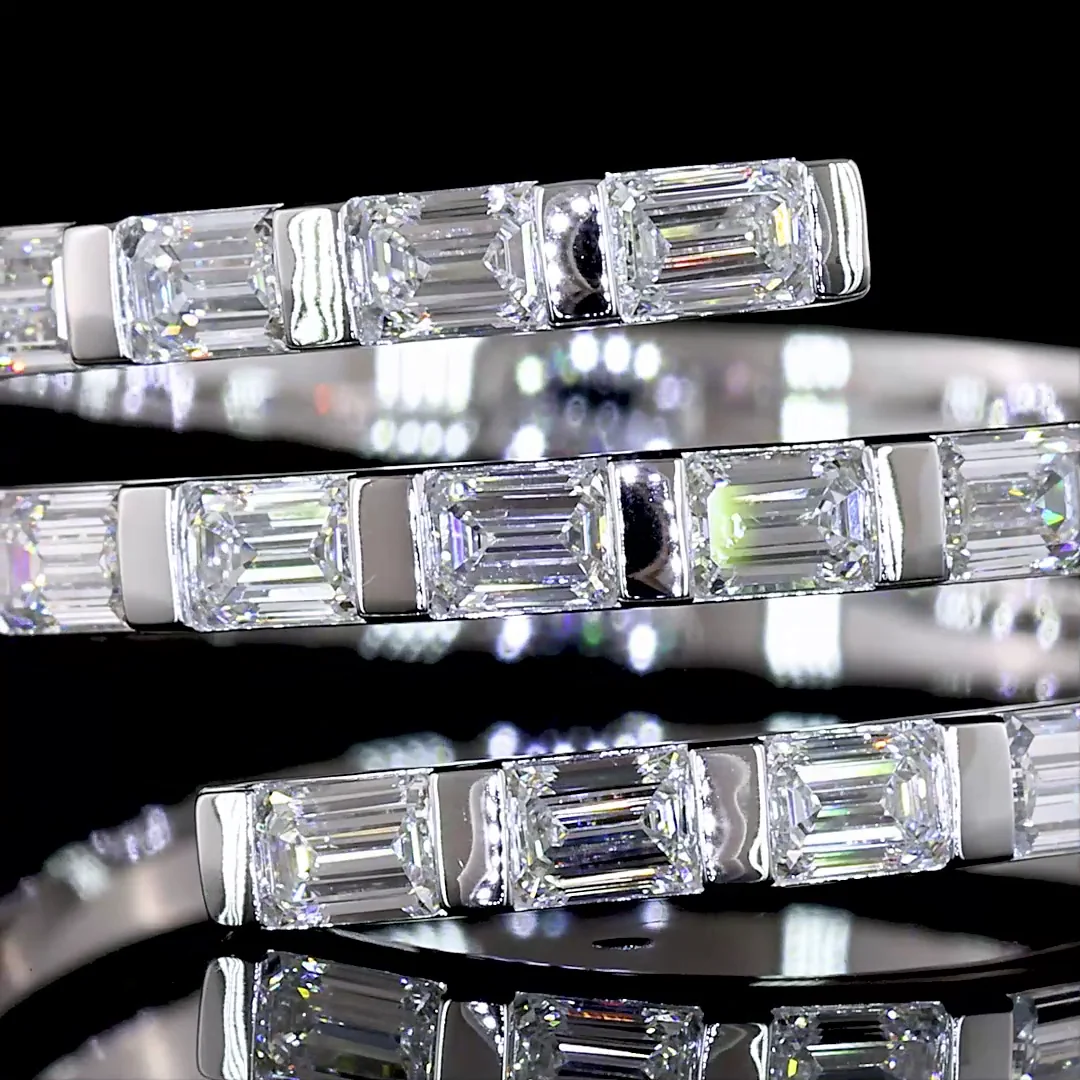 0.96 Cts 14k White Gold Emerald Shape Special Eternity Band - Image 3