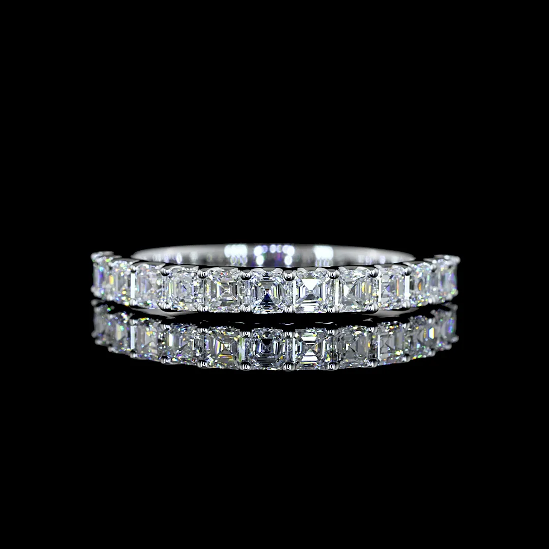 0.9 Cts 14k White Gold Asscher Shape Half Eternity Eternity Band - Video
