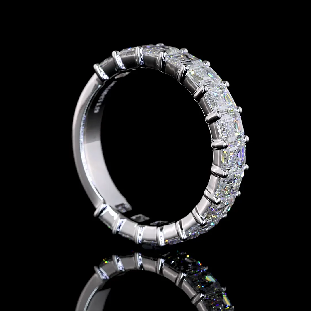 3.29 Cts 14k White Gold Emerald Shape 3/4 Band Eternity Band - Image 2
