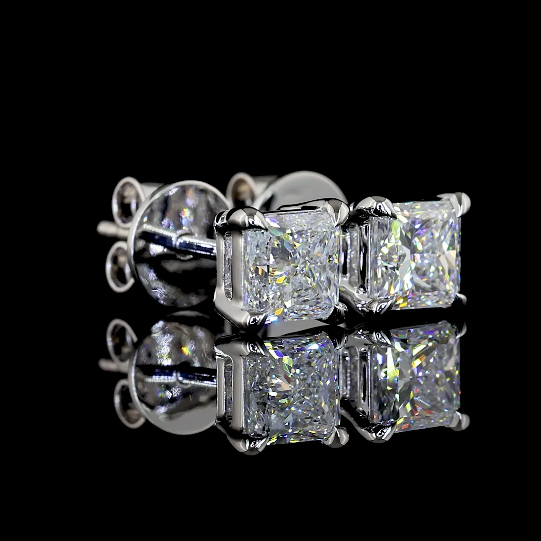 1.07 Cts 14k White Gold Princess Shape Studs Earring - Image 2