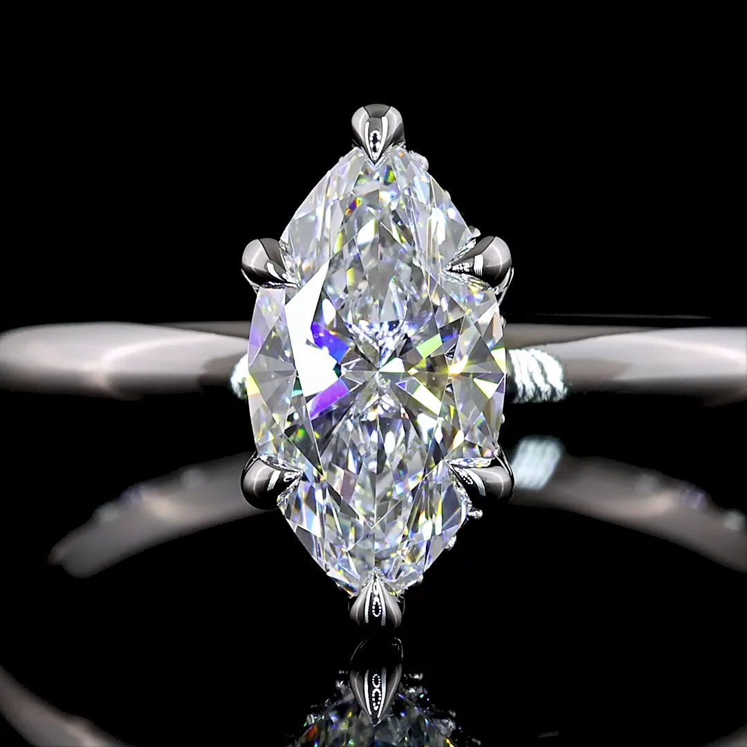 1.13 Cts 14k White Gold Marquise Shape Hidden Halo Ring - Image 3