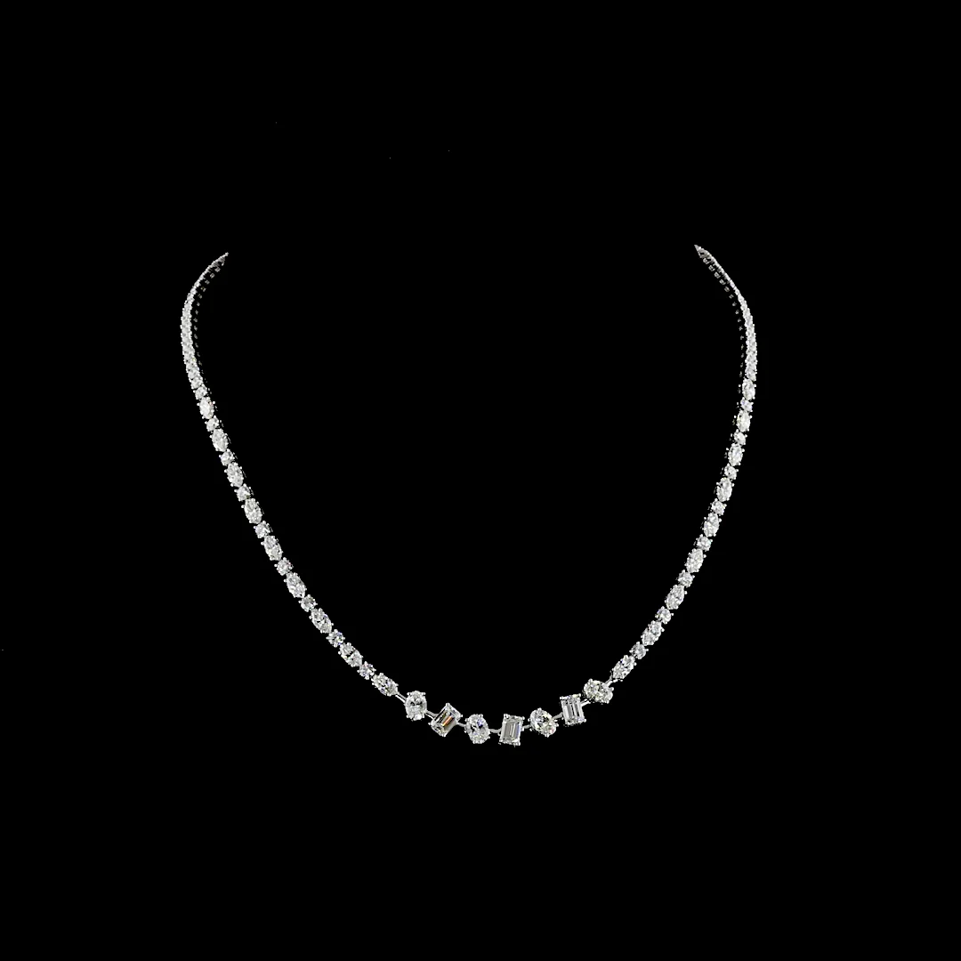 9.9 Cts 14k White Gold Mix Shape Tennis Necklace - Video