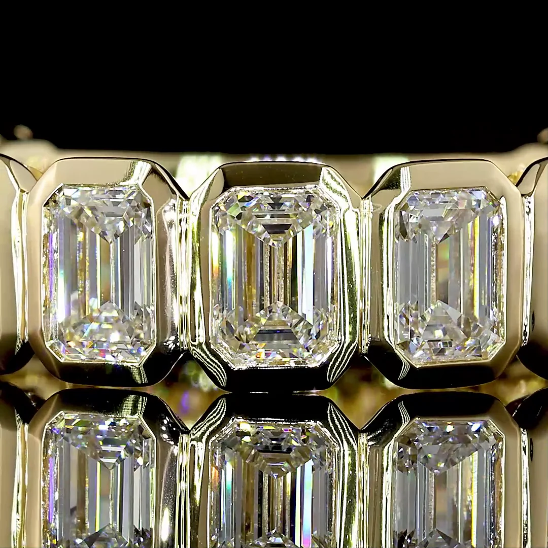 3.09 Cts 14k Yellow Gold Emerald Shape 3/4 Band Eternity Band - Image 3