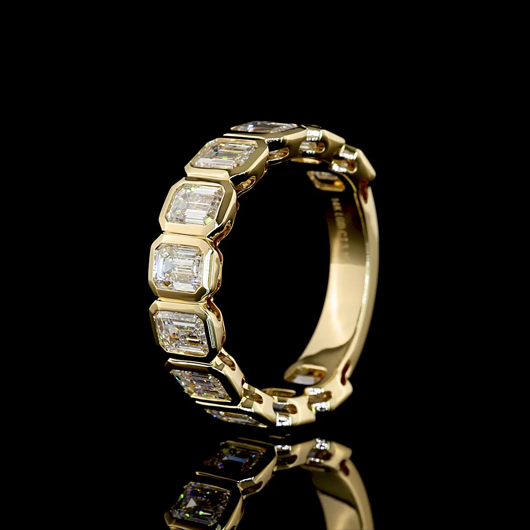 3.09 Cts 14k Yellow Gold Emerald Shape 3/4 Band Eternity Band - Image 4