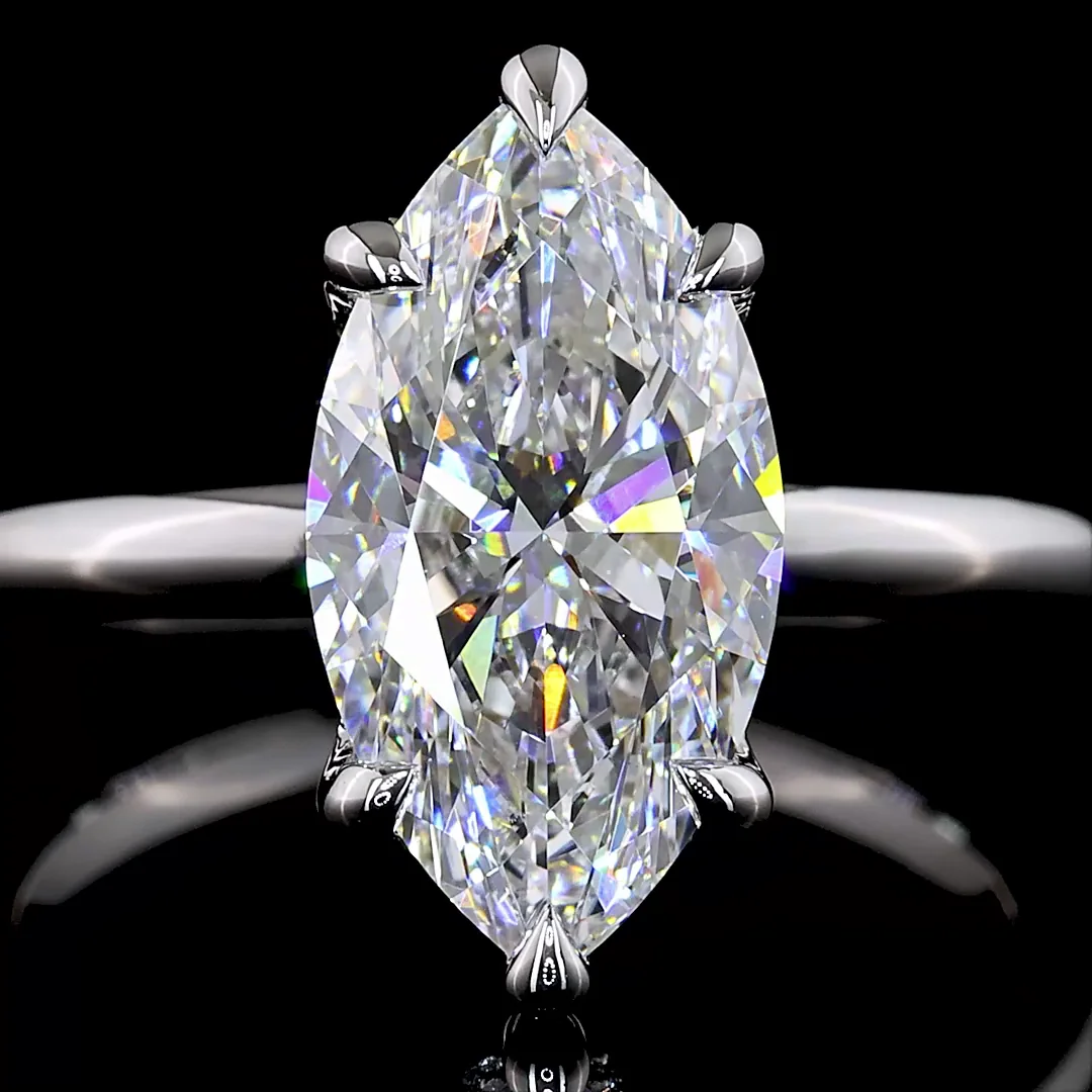 3.15 Cts 14k White Gold Marquise Shape Hidden Halo Ring - Image 3