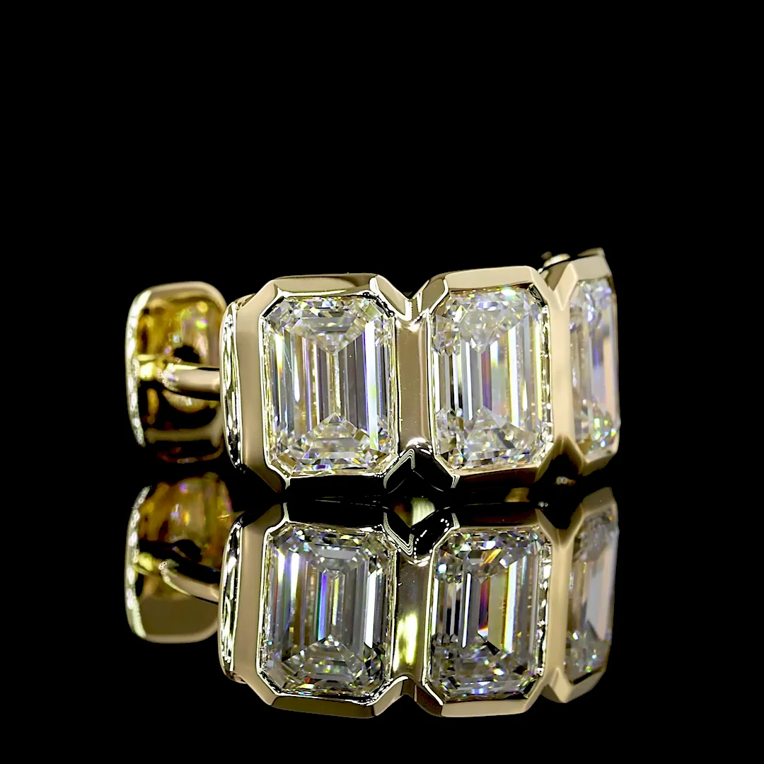 3.33 Cts 14k Yellow Gold Emerald Shape Huggies Earring - Image 4