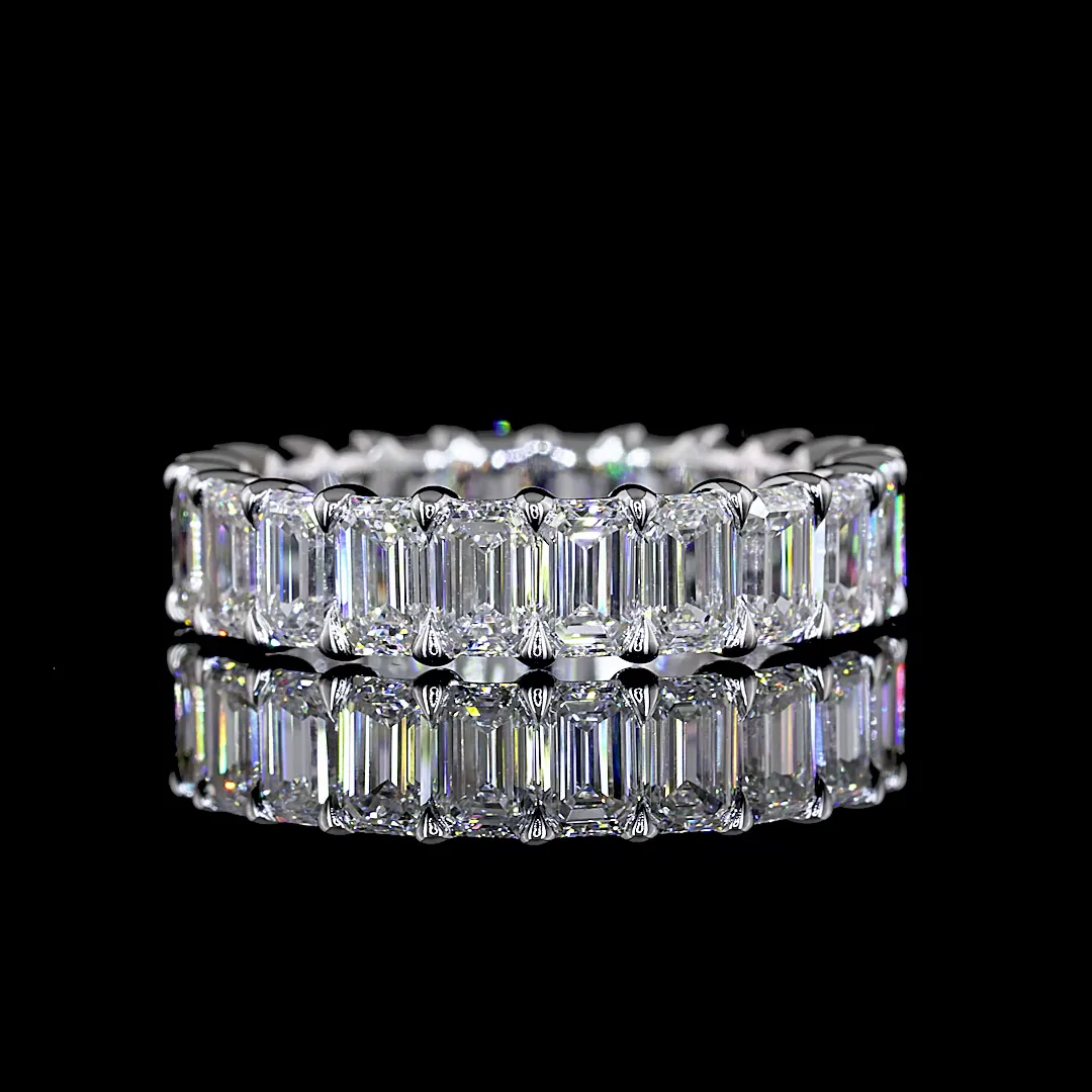 4.42 Cts 14k White Gold Emerald Shape Eternity Band Eternity Band - Video