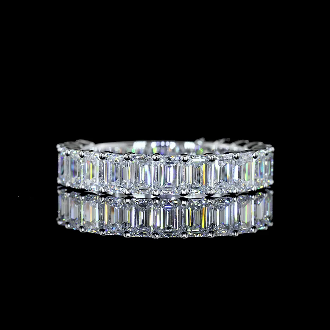 2.62 Cts 14k White Gold Emerald Shape 3/4 Band Eternity Band - Video