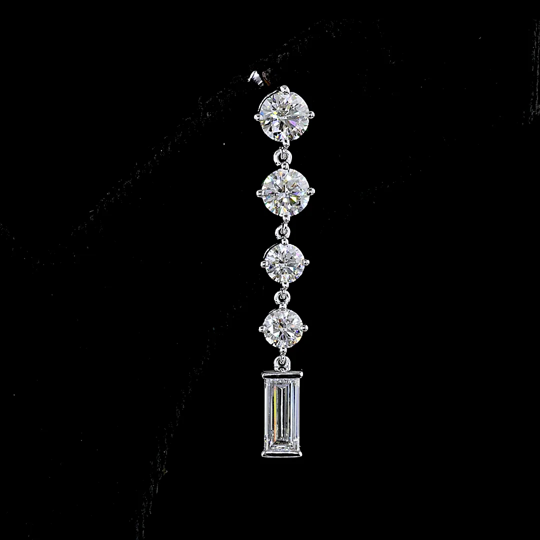 3.26 Cts 14k White Gold Baguette Shape Hanging Earring - Image 3