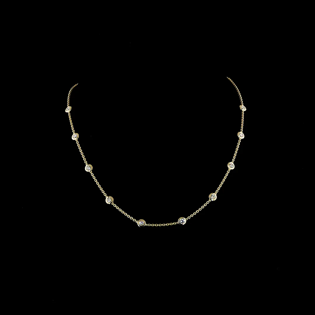 1.53 Cts 14k Yellow Gold Round Shape Station Necklace - Video