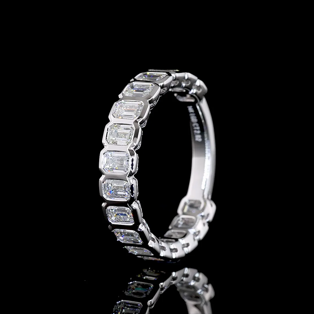 2.03 Cts 14k White Gold Emerald Shape 3/4 Band Eternity Band - Image 4