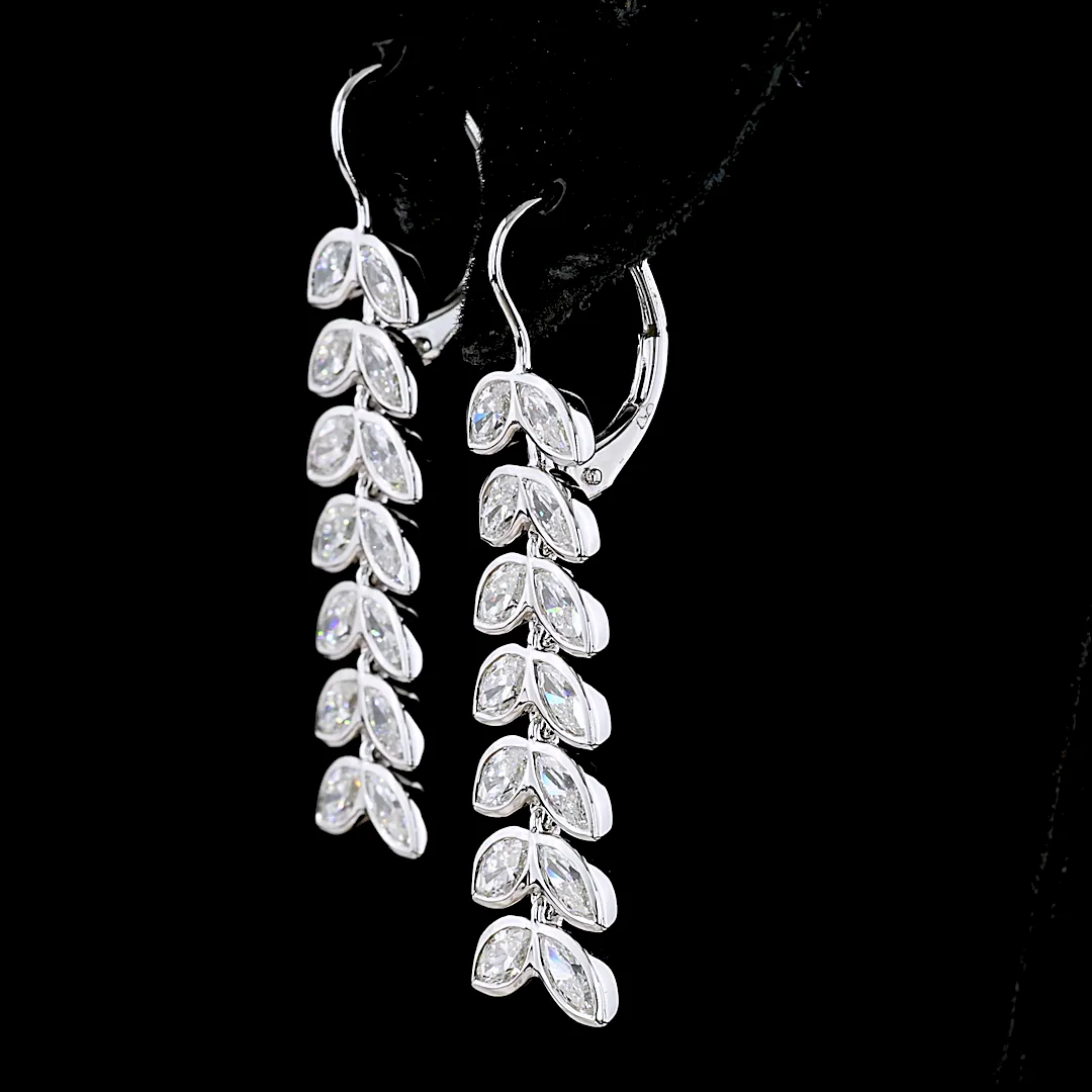 3.32 Cts 14k White Gold Marquise Shape Hanging Earring - Image 2
