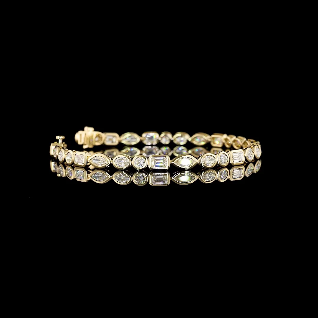 6.35 Cts 14k Yellow Gold Mix Shape Tennis Bracelet - Video