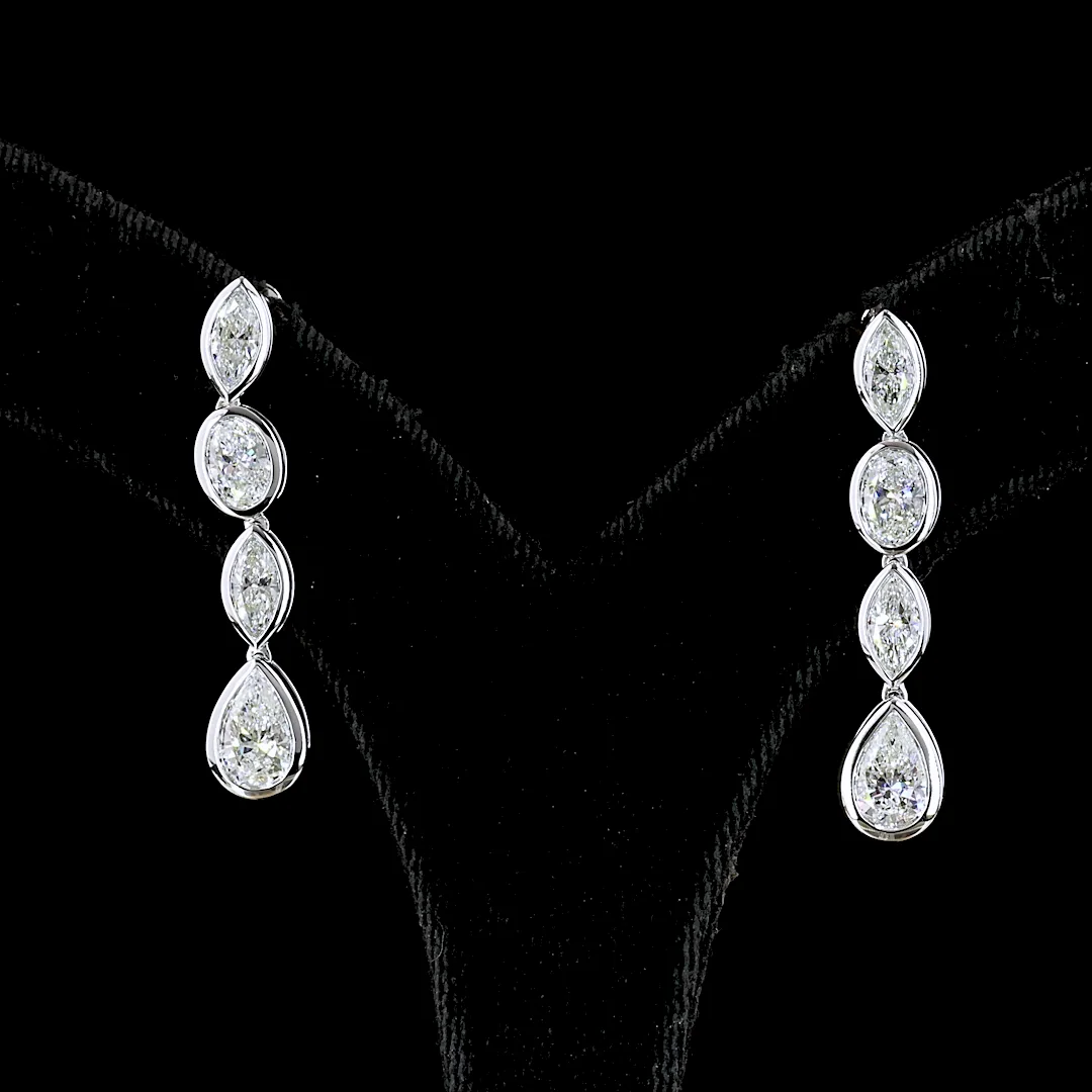3.57 Cts 14k White Gold Mix Shape Hanging Earring - Video