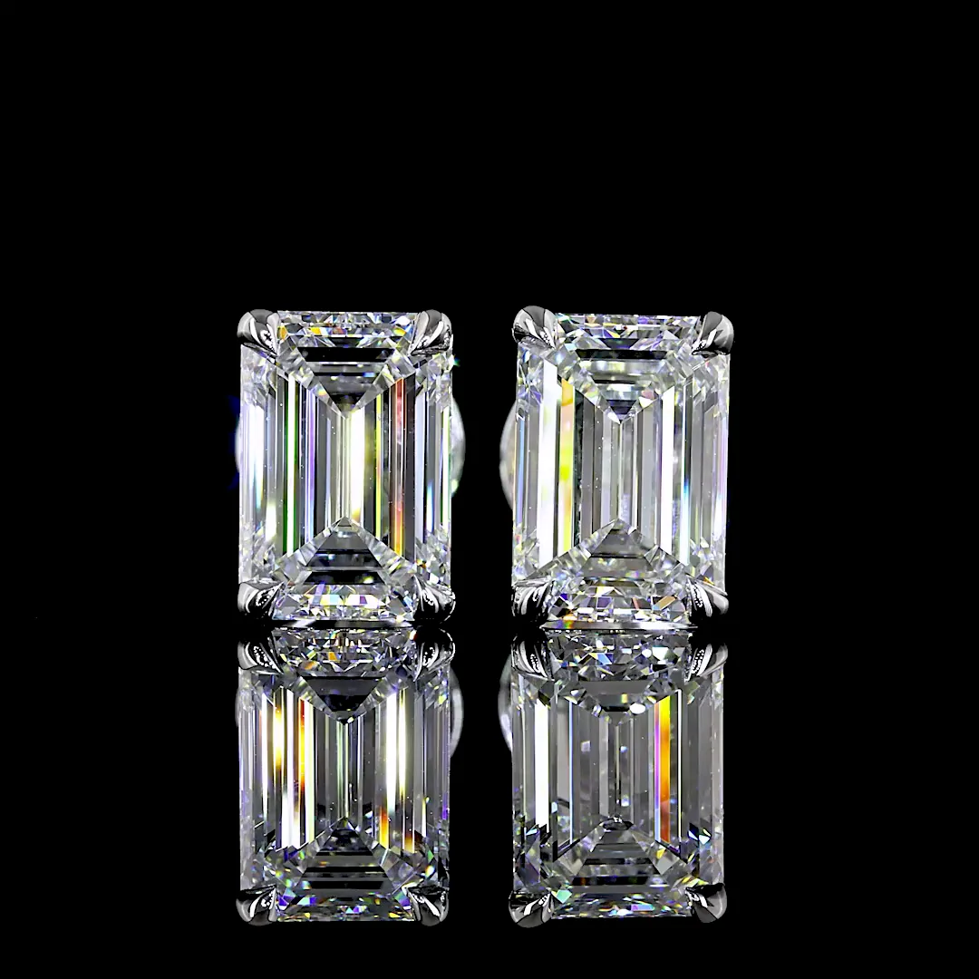 2.1 Cts 14k White Gold Emerald Shape Studs Earring - Video