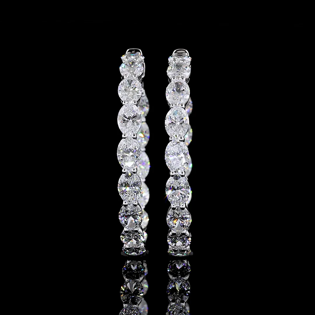 9.32 Cts 14k White Gold Oval Shape Hoops Earring - Video