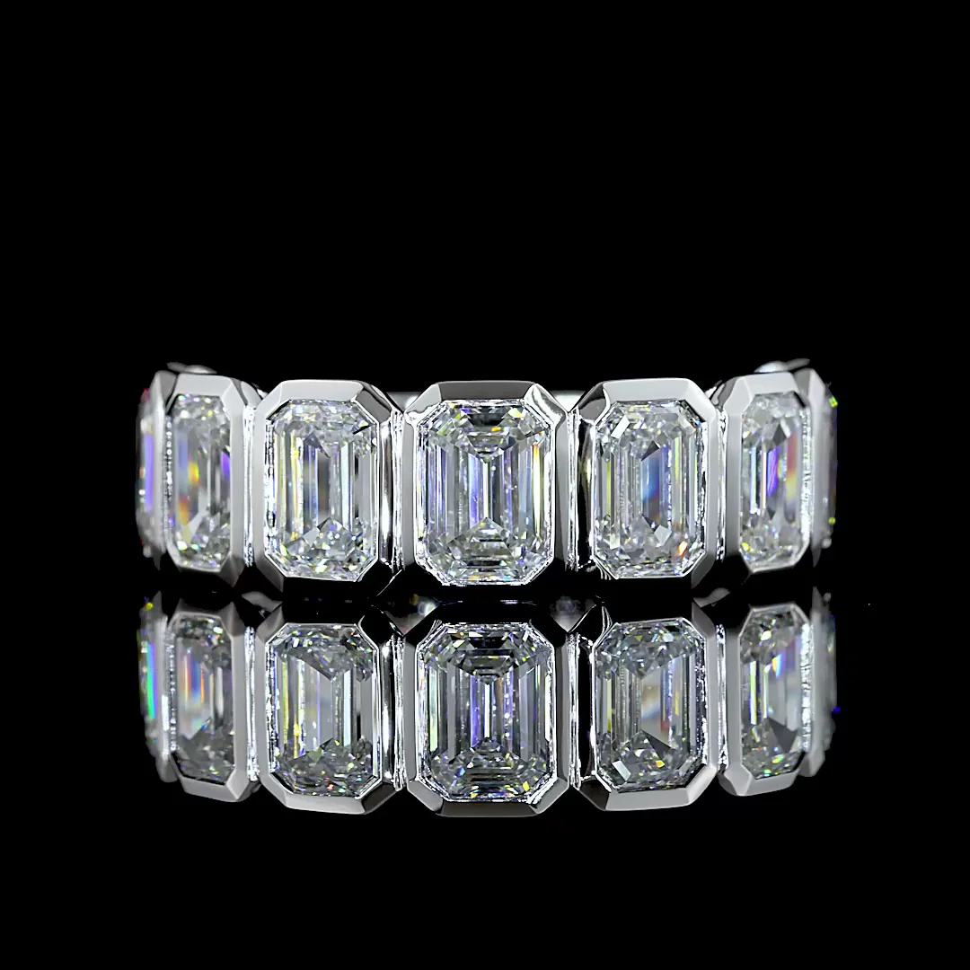 4.54 Cts 14k White Gold Emerald Shape 3/4 Band Eternity Band - Video