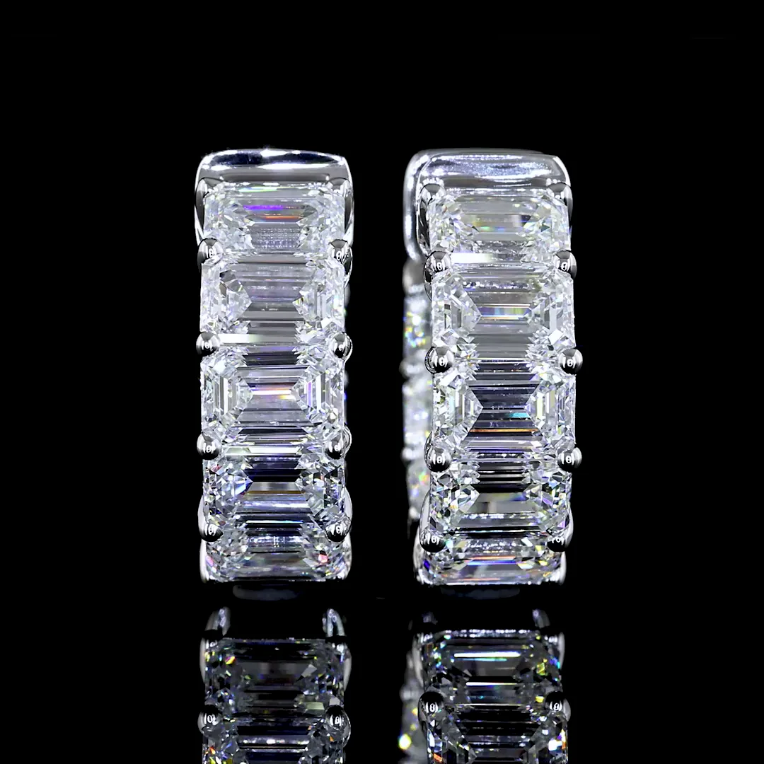 5.12 Cts 14k White Gold Emerald Shape Huggies Earring - Image 3