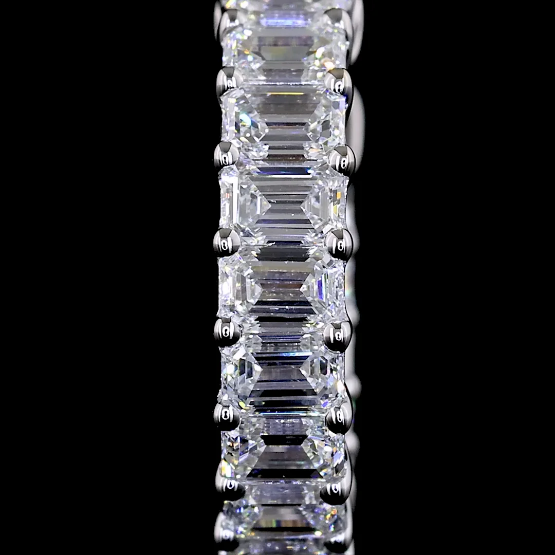 1.42 Cts 14k White Gold Emerald Shape Huggies Earring - Image 3