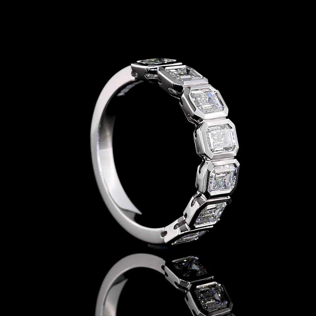 1.93 Cts 14k White Gold Emerald Shape 7 Stones Eternity Band - Image 2