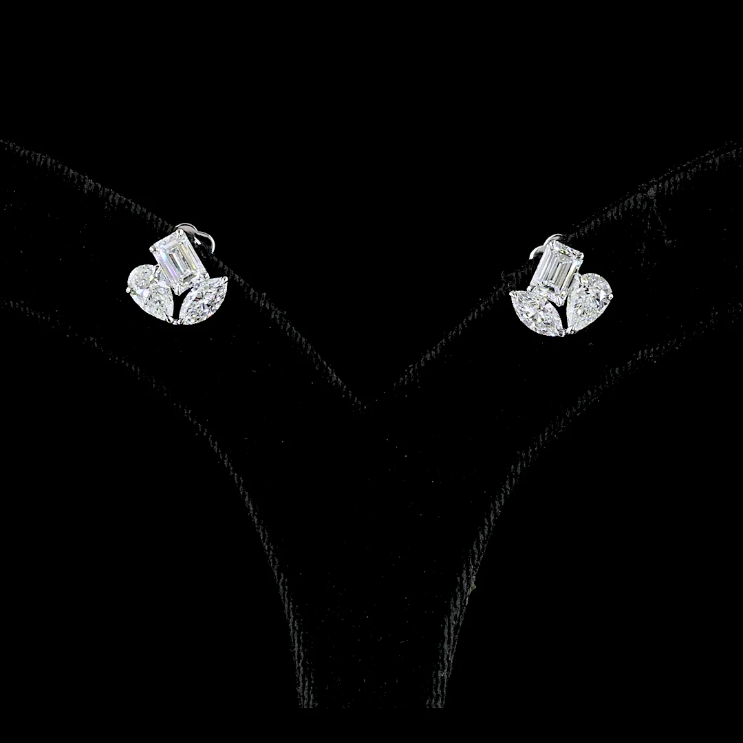 2.97 Cts 14k White Gold Mix Shape Studs Earring - Video