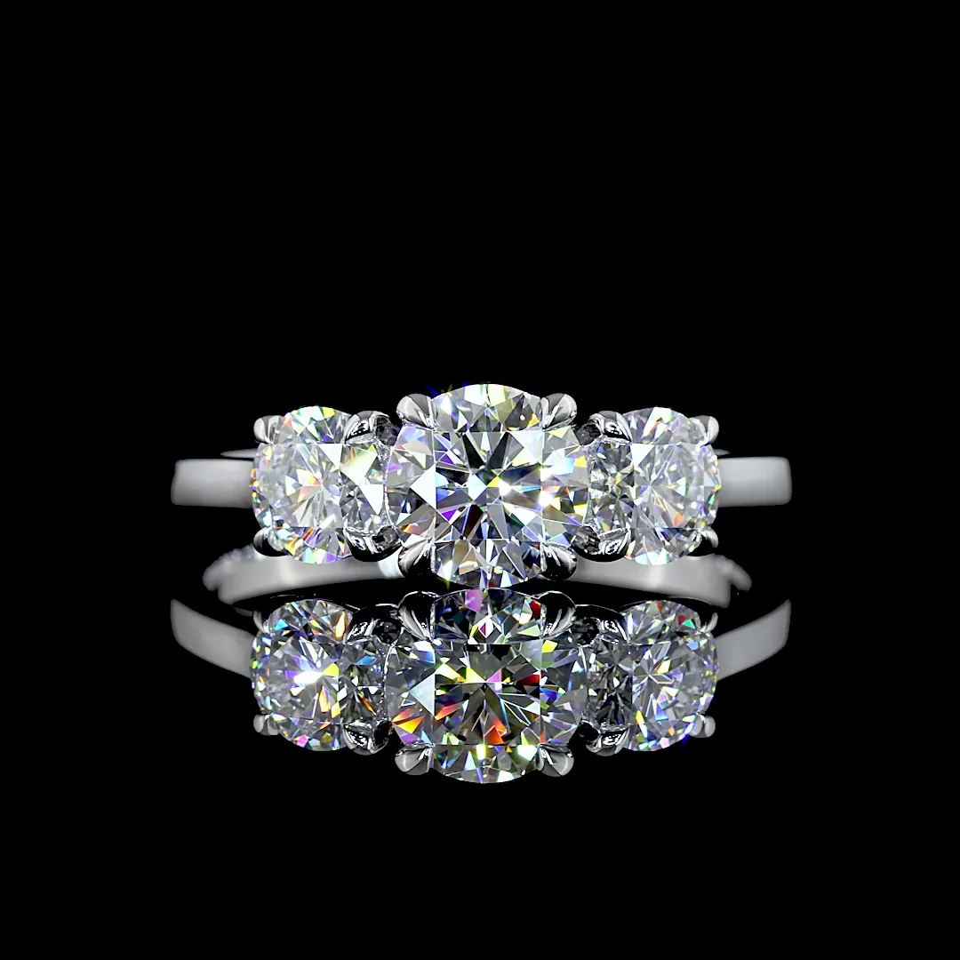 1.54 Cts 14k White Gold Round Shape 3 Stones Ring - Video