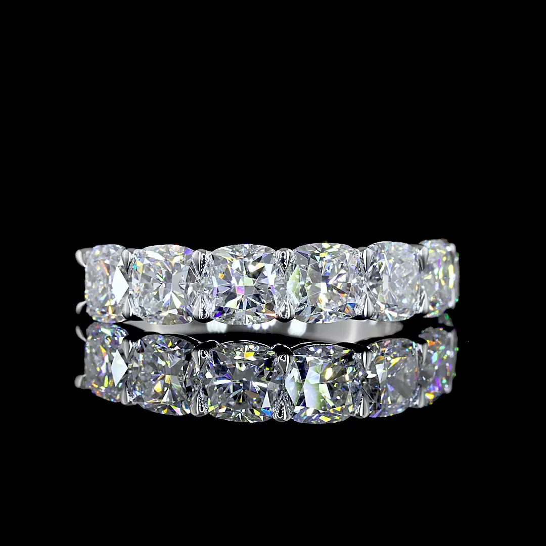 3.21 Cts 14k White Gold Square Cushion Brilliant Shape 7 Stones Eternity Band - Video
