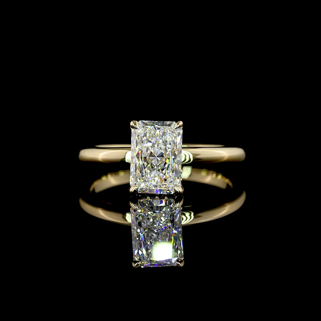 1.61 Cts 14k Yellow Gold Radiant Shape Hidden Halo Ring - Video