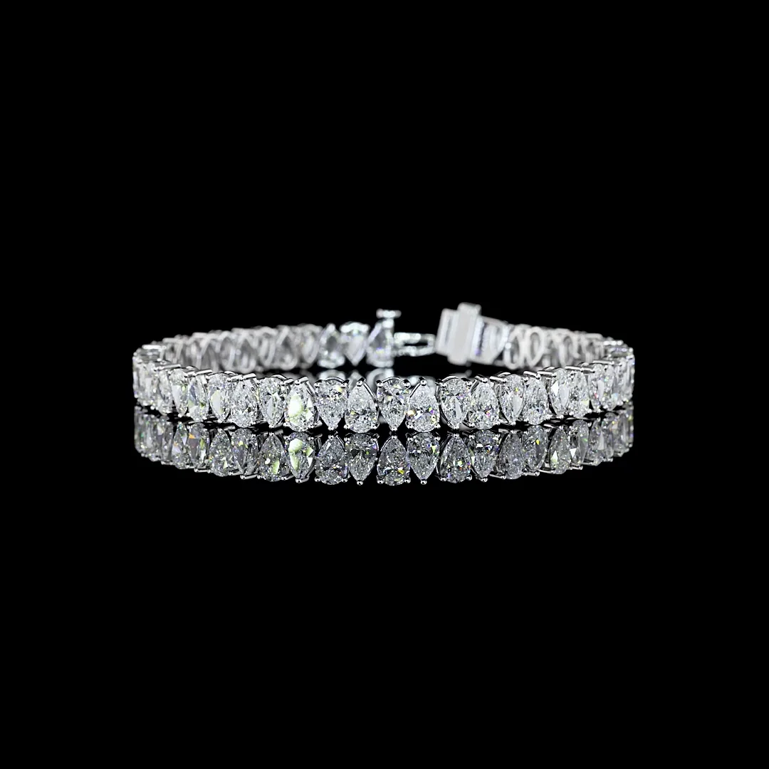 14.87 Cts 14k White Gold Pear Shape Tennis Bracelet - Video