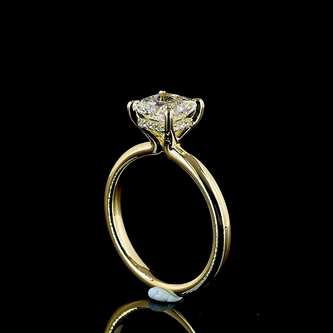 1.63 Cts 14k Yellow Gold Princess Shape Hidden Halo Ring - Image 2
