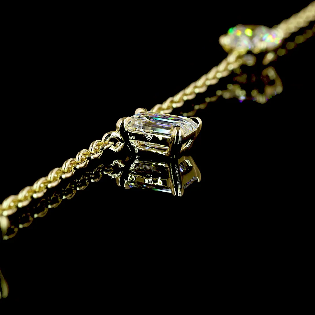 2.6 Cts 14k Yellow Gold Round Shape Station Necklace - Image 4