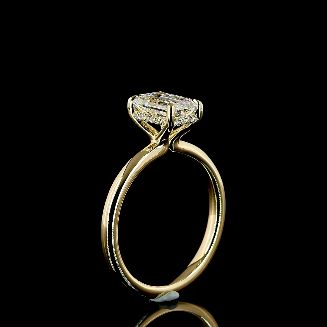 1.61 Cts 14k Yellow Gold Emerald Shape Hidden Halo Ring - Image 4