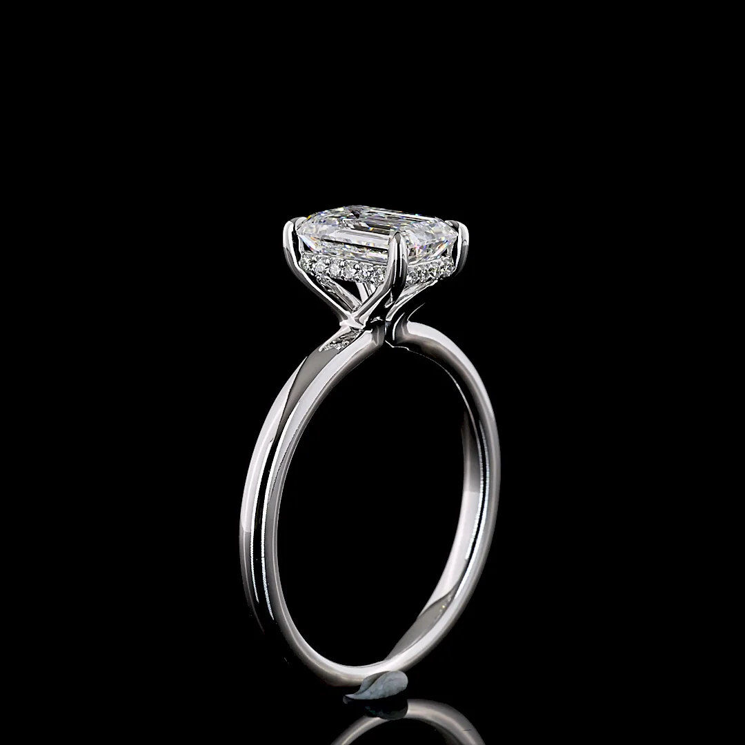 1.63 Cts 14k White Gold Emerald Shape Hidden Halo Ring - Image 4