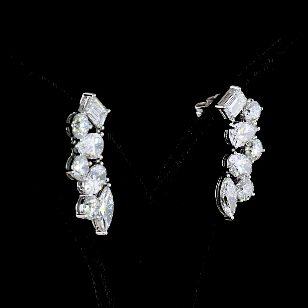 5.86 Cts 14k White Gold Mix Shape Crawler Earring - Video