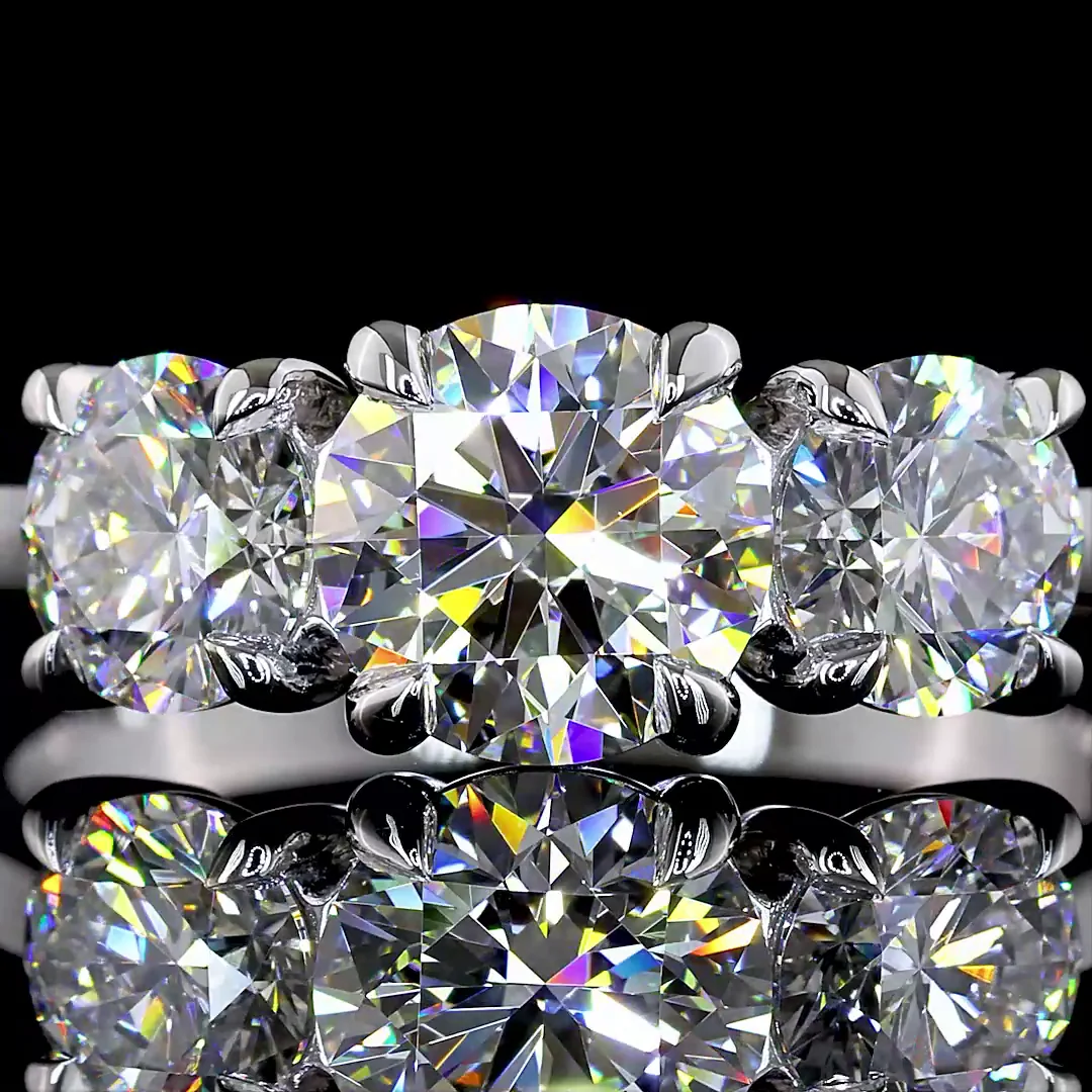 2 Cts 14k White Gold Round Shape 3 Stones Ring - Image 3