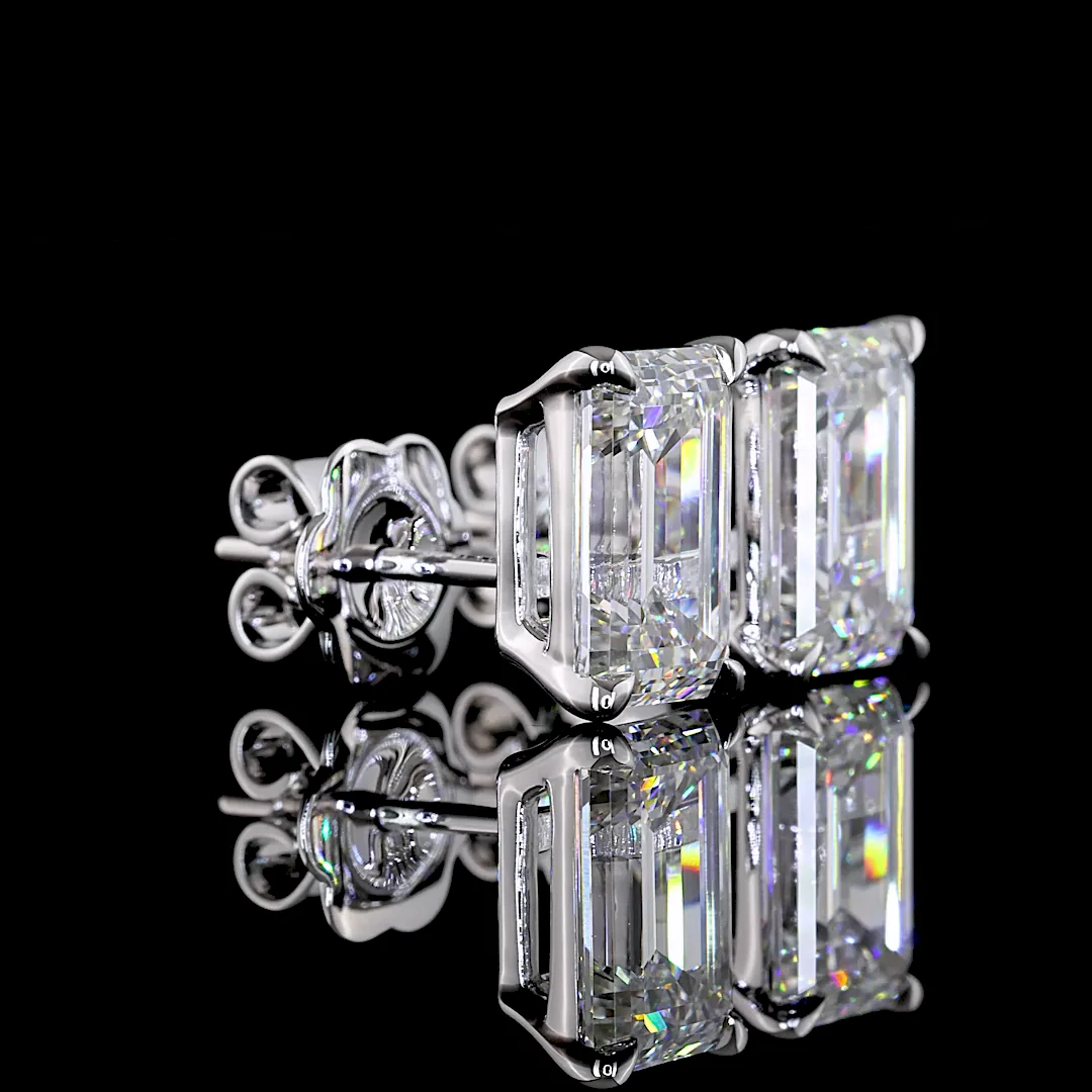 4.09 Cts 14k White Gold Emerald Shape Studs Earring - Image 2