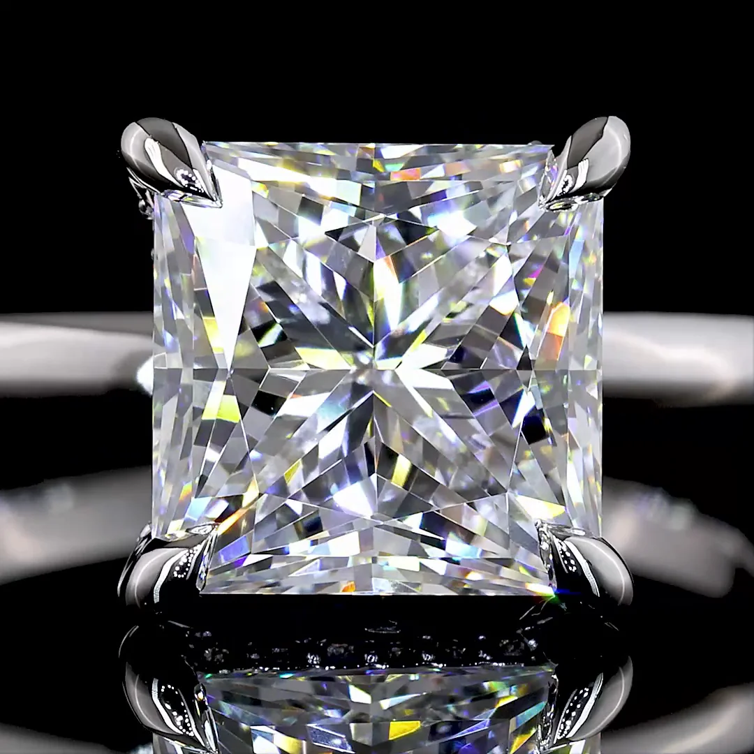 3.2 Cts 14k White Gold Princess Shape Hidden Halo Ring - Image 3