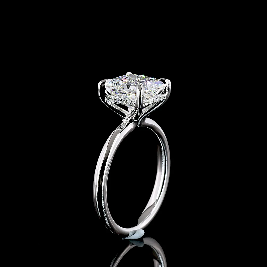 3.2 Cts 14k White Gold Princess Shape Hidden Halo Ring - Image 4