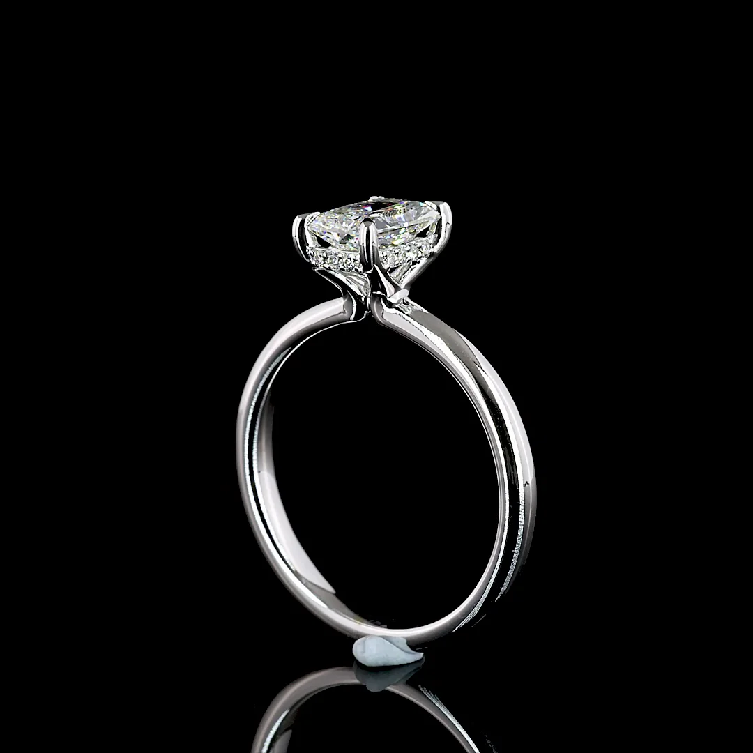1.05 Cts 14k White Gold Radiant Shape Hidden Halo Ring - Image 2
