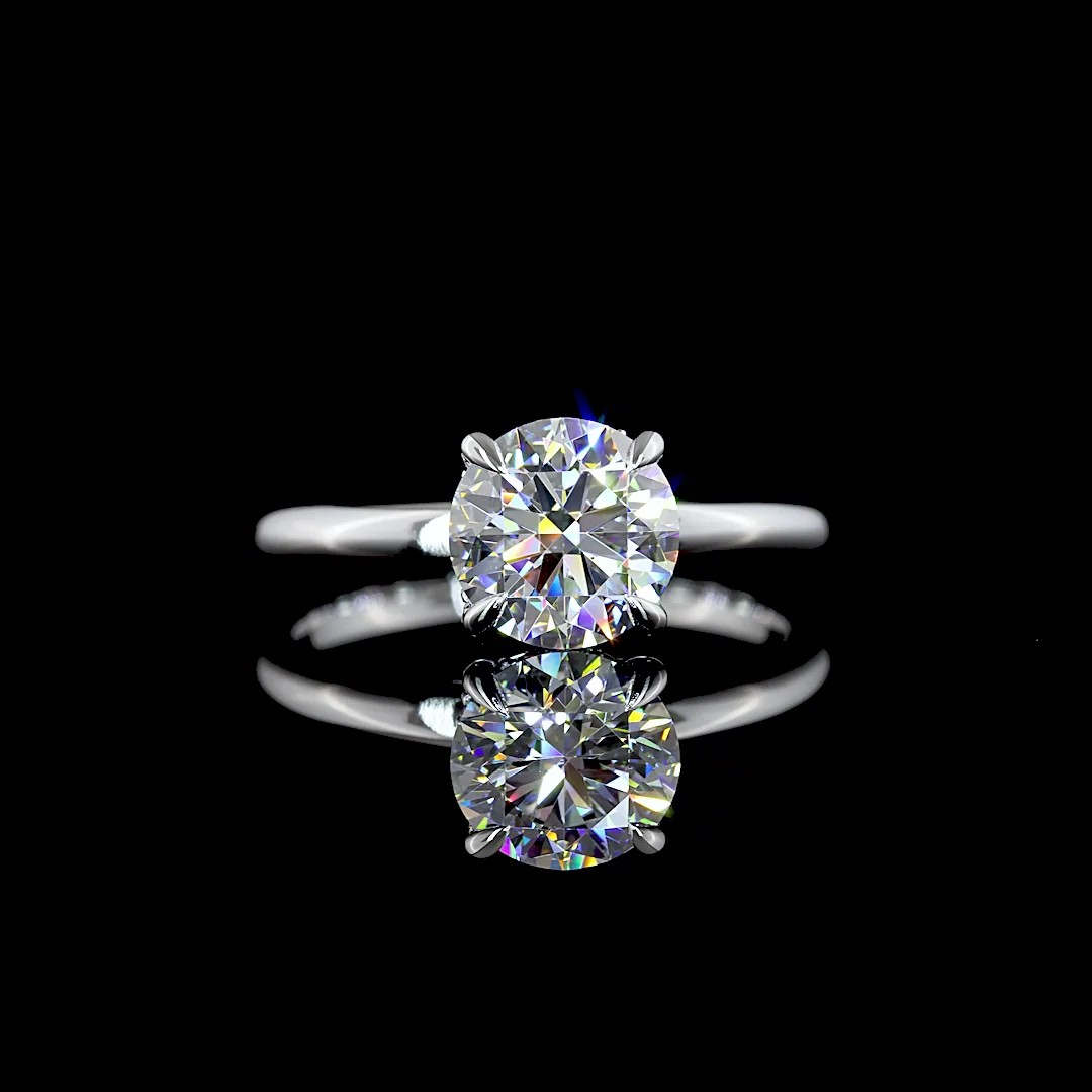 1.56 Cts 14k White Gold Round Shape Hidden Halo Ring - Video