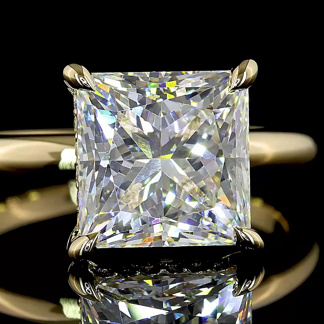 3.96 Cts 14k Yellow Gold Princess Shape Hidden Halo Ring - Image 3