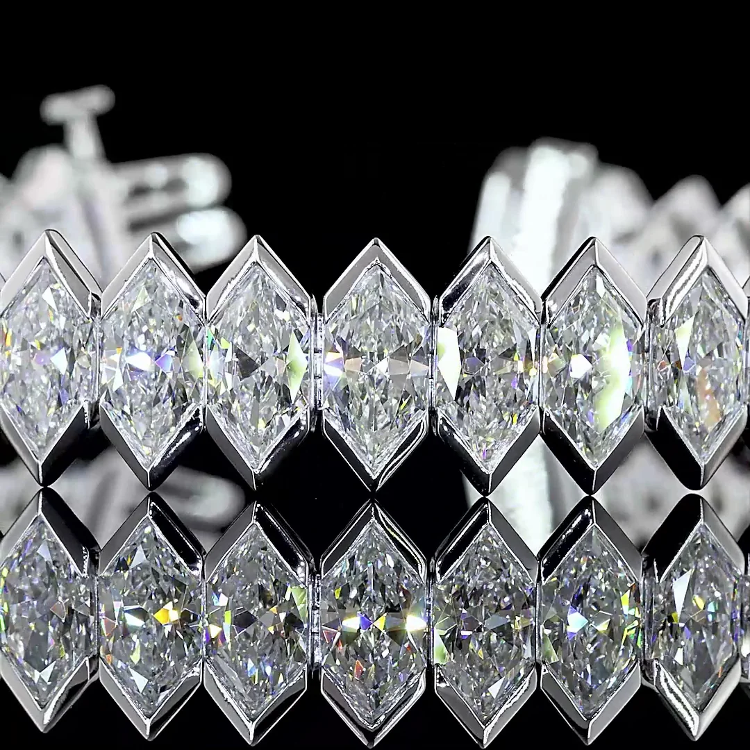 22.26 Cts 14k White Gold Antique Marquise Shape Tennis Bracelet - Image 2