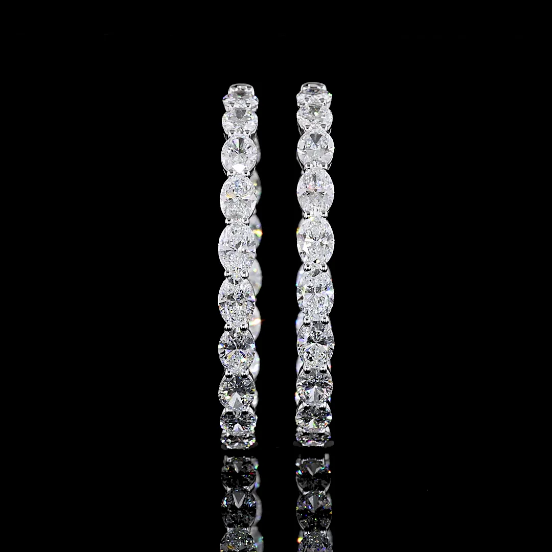 11.49 Cts 14k White Gold Oval Shape Hoops Earring - Video