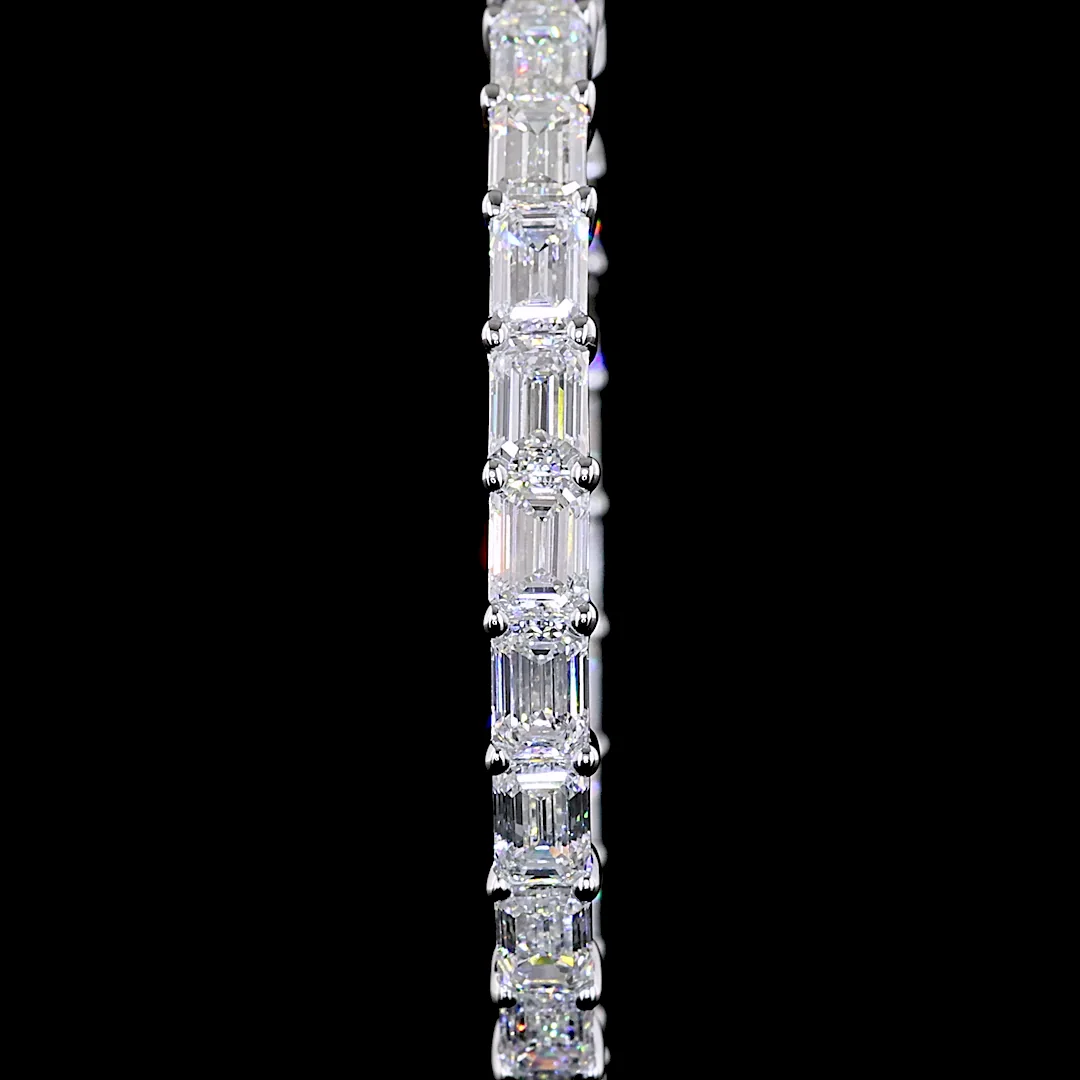 7.76 Cts 14k White Gold Emerald Shape Hoops Earring - Image 3